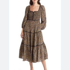 Madewell Embroidered Tiered Midi Dress in Cottage Garden